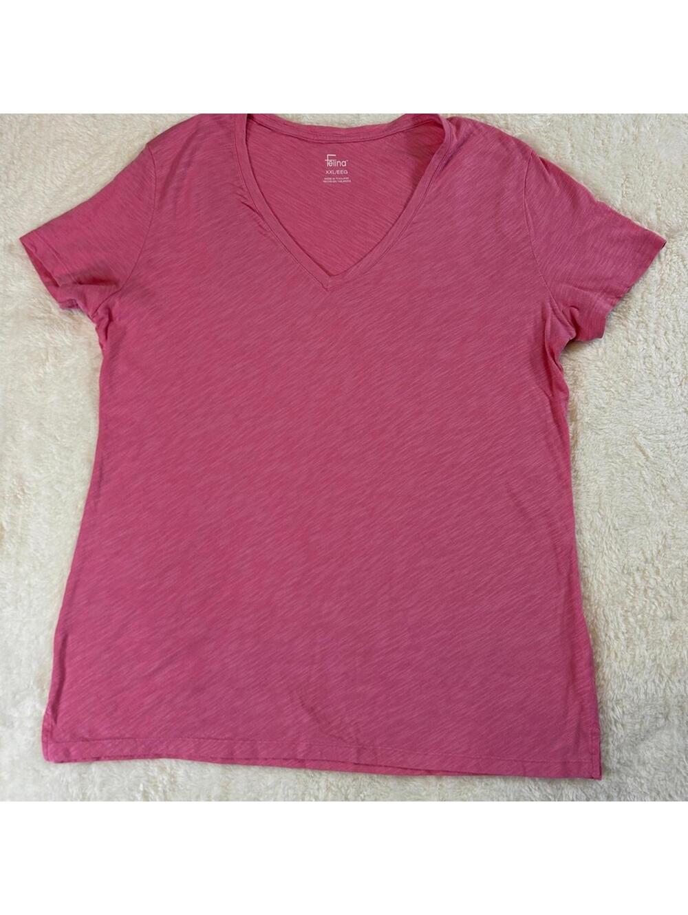 Felina Women's Pink V-Neck Short Sleeve T-Shirt Stretch Casual Tee Size XXL
